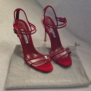 Manolo Blahnik Vibrant Red Suede Heels